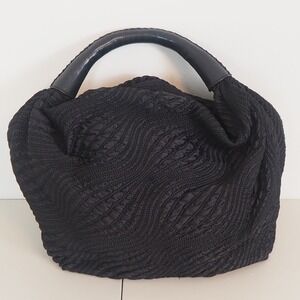 Cole Haan Quilted Hobo Bag Black Leather Handle Textured Shoulder Purse